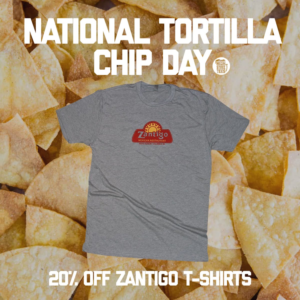 It’s National Tortilla Chip Day! Celebrate by using promo code CHIPS for 20% off Zantigo T-shirts.

Promo code valid from 2/24/23 12am EST through 11:59pm EST