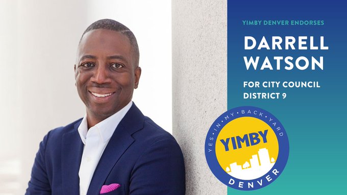 Denver_Yimby's tweet photo. Denver's developers can't wait to support @DarrellBWatson. What is yimby endorsed? It is #DeveloperApproved! Let the rubber stamping continue for Mayor Hancock's developer friends at taxpayer expense! Brought to you by Denver's Committee for the 1% and Mayor Hancock. https://t.co/HeNrpgfofj