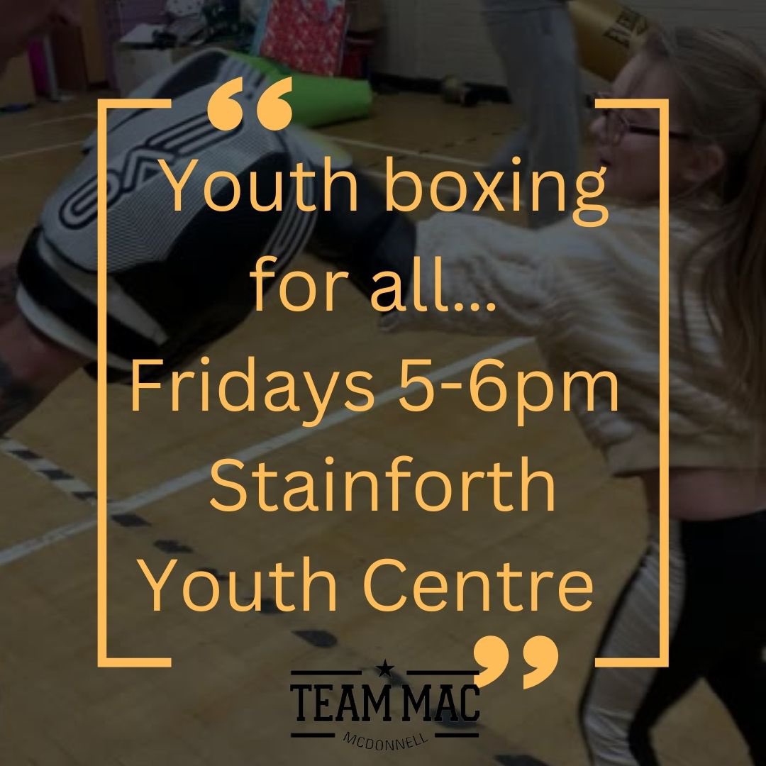 TeamMacCIC's tweet photo. TONIGHT 

Youth boxing coaching is on as always🥊🙌🏽

📍Stainforth Youth Centre 
⏰ 5-6pm 

This is a free boxing and activity session, newcomers welcome, just come along 🙌🏽

#teammacfoundation #boxing #fightforgood #doncaster #doncasterisgreat #stainforth #youthboxing https://t.co/sOvSFOMorn