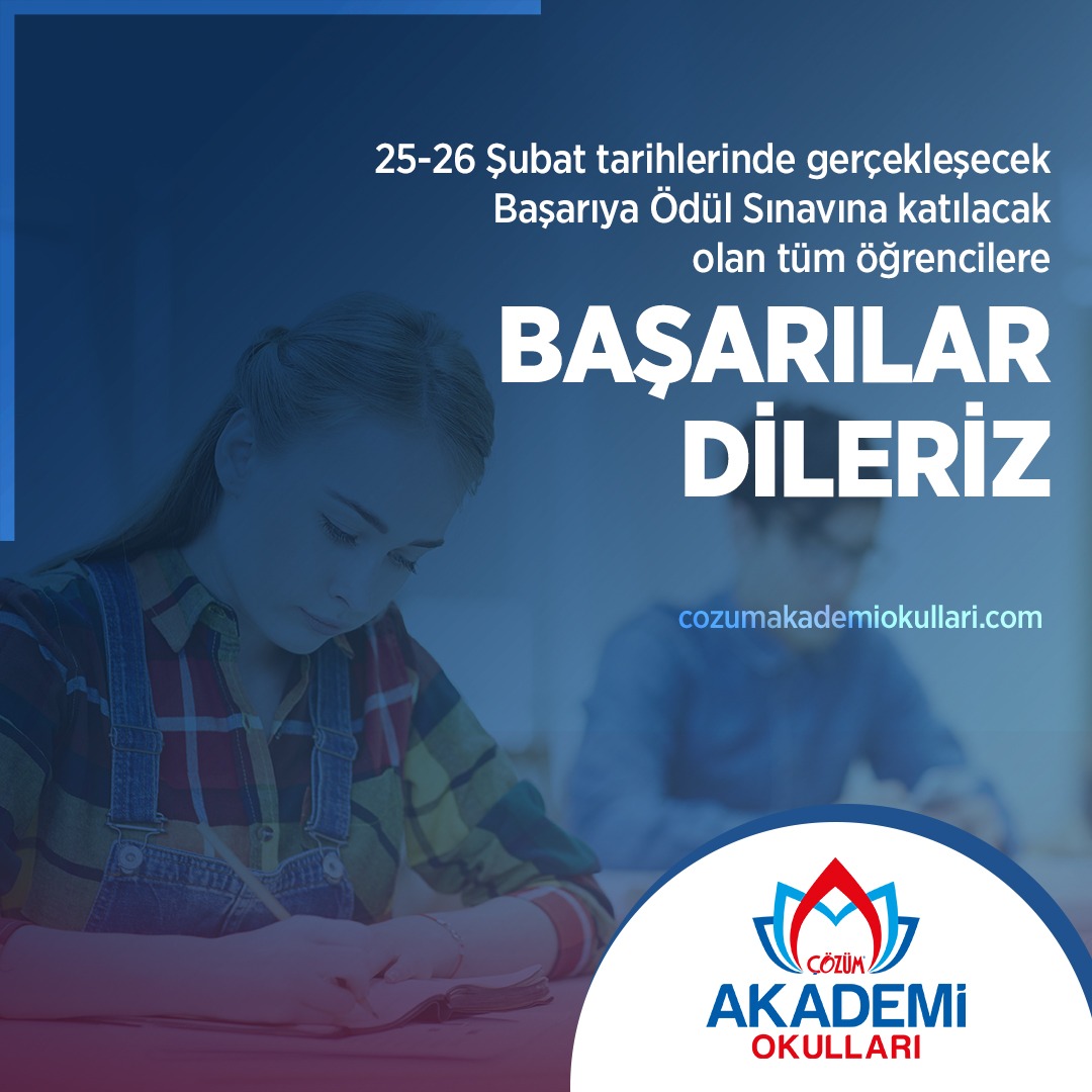 25-26 Şubat tarihlerinde gerçekleşecek Başarıya Ödül Sınavına katılacak tüm öğrencilerimize başarılar dileriz.
.
.
.
 #başarılardileriz #başarıyaödülsınavı #çözümakademiokulları #ivedikçözümakademi̇