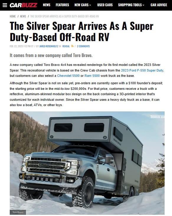 This is amazing, thank you! @CarBuzzcom 
Full article here carbuzz.com/news/the-silve…
Our website: torobravo4x4.com
.
#Torobravo #Work #Play #Explore #vanlife #rvlifestyle #Silverspear #automotive #customizeddesign