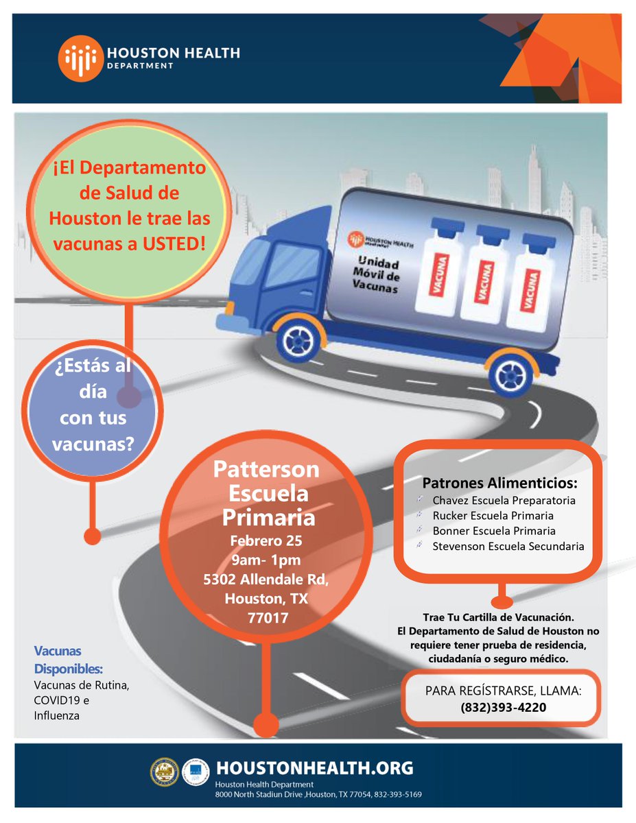 Vaccine clinic tomorrow from 9AM-1PM. Open to the community! The entrance will be through Sieber St. <a href="/PattersonESHISD/">Patterson ES</a>