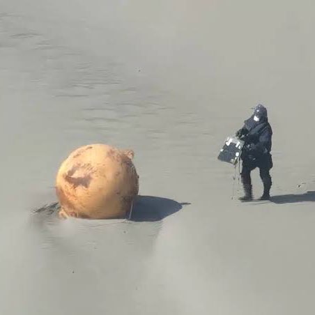 choquei's tweet photo. 🚨VEJA: A misteriosa esfera de 1,5 metros de diâmetro que apareceu numa praia do Japão trata-se de uma boia. https://t.co/PDD85jhG8M