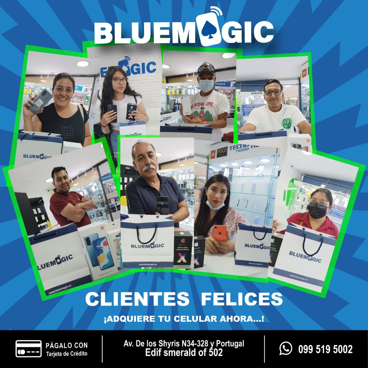 Bluemagicec's tweet photo. 🅲🅻🅸🅴🅽🆃🅴🆂  🅵🅴🅻🅸🅲🅴🆂 por la compra de su celular en nuestro punto de venta. 

💳Difiere tus compras a 12 meses. 🚚Envíos a domicilio a todo el país. 
📲Contactos: 0995195002 – 0963518422 – 0990437912-0998854322
💻Déjanos tus datos: https://t.co/QTwmnaR5Ub https://t.co/P2IoOxBhc1