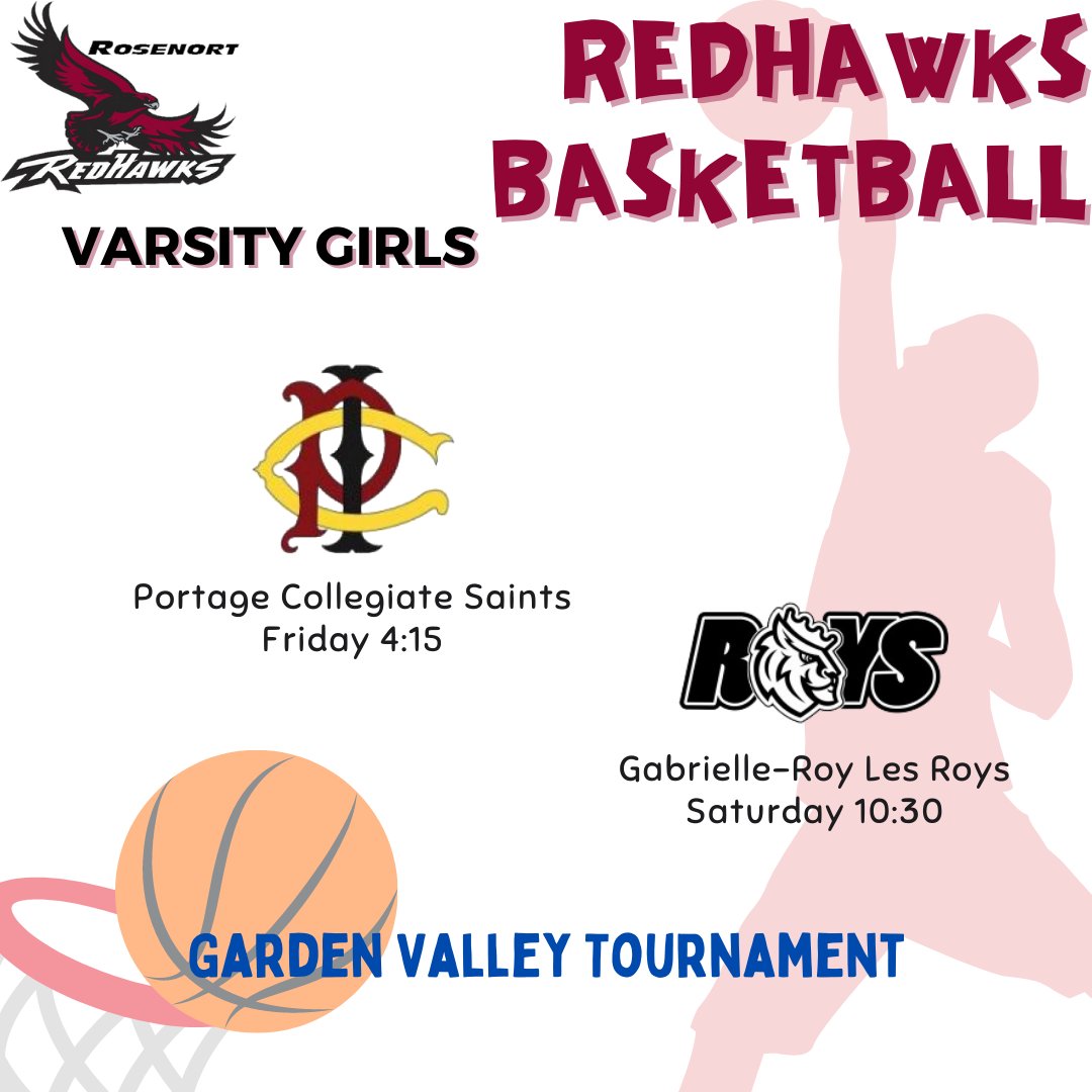 The Varsity Girls will compete in the Garden Valley Basketball Tournament in Winkler this weekend. They meet the Saints at 4:15 this afternoon. #letsgoredhawks🏀 #redhawknation🔴⚫️ #basketballmb
