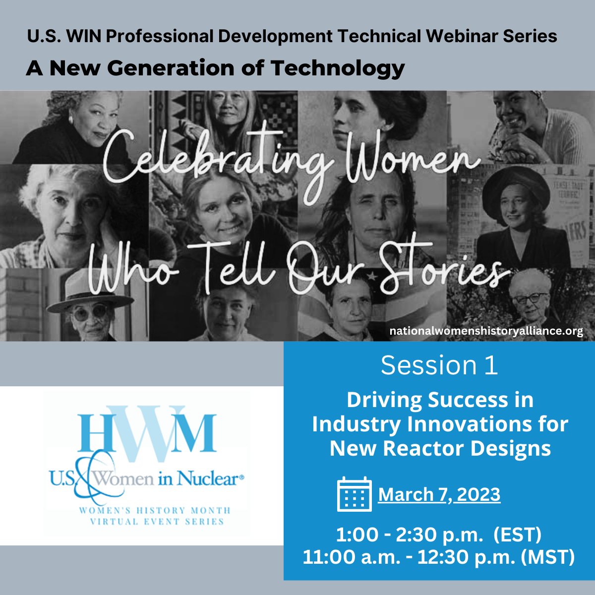 WomenInNuclear's tweet photo. Join us March 7, 2023 at 1 pm ET for a U.S. WIN PD Webinar on Driving Success in Industry Innovations for New Reactor Designs. Speakers include @carolslane of @xenergynuclear and Tara Neider of @TerraPower #WomensHistoryMonth 
https://t.co/epNm92EfCD https://t.co/2kPLPOWucb