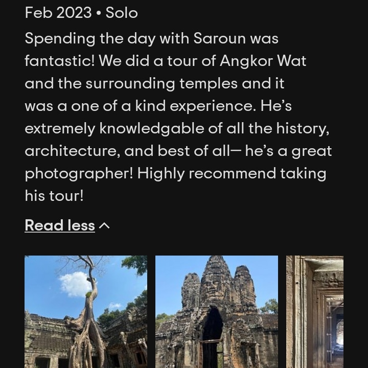 SarounSean's tweet photo. This is the true word from my tourist, who used my tour service to Angkor complex.

Don't feel hesitated to contact me for tour!

My WhatsApp: https://t.co/QHXM1e64Yk

#excellentguide
#angkorwat
#angkorthom
#bayon
#tapramh https://t.co/K9gcXp2zCo