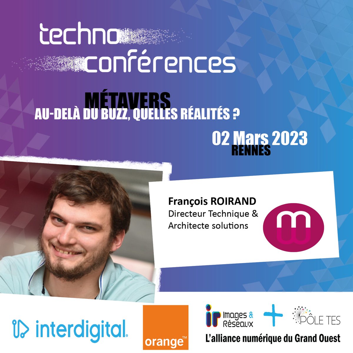 imagesreseaux's tweet image. [📢#Technoconférence] #Métavers, au-delà du buzz, quelles réalités ?

👉 Le métavers, ça vous parle ? 

📢 Ils interviendront :
➡️ Guillaume Moreau
➡️ Pascal Guitton
➡️ Alexandre Bouchet
➡️ François Roirand

Vous pouvez encore nous rejoindre en ligne👉 vu.fr/WRle