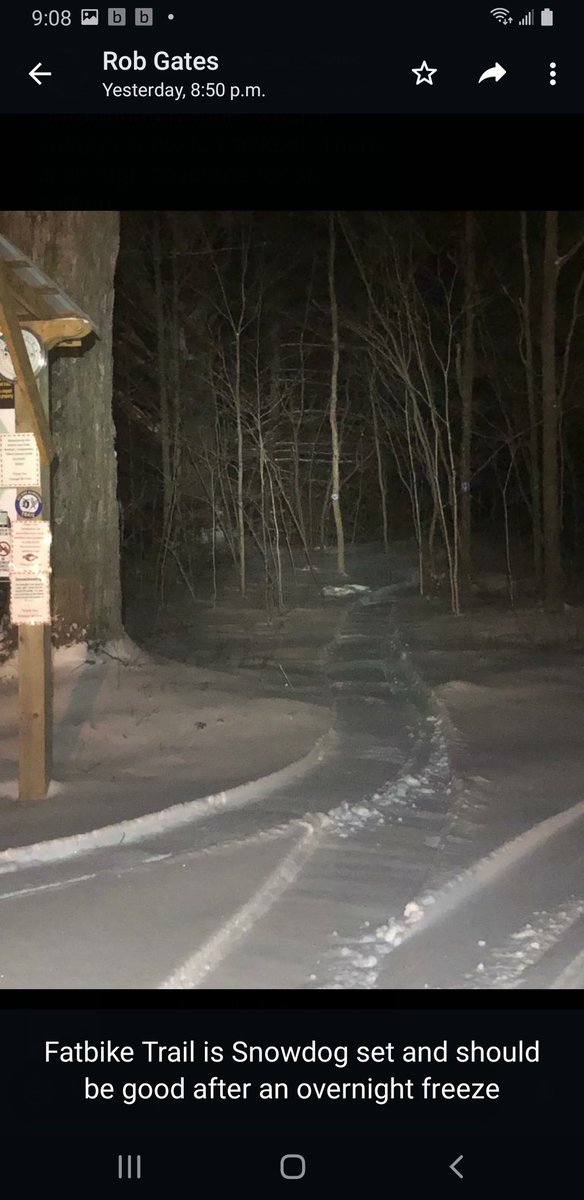 TriangleSkiCLub's tweet photo. Groomers were out last night. 10km of #fatbike trails ready. Ski tracks are #skiset. There are a few wet/bare spots but very #skiaable https://t.co/hNdQACcLeo