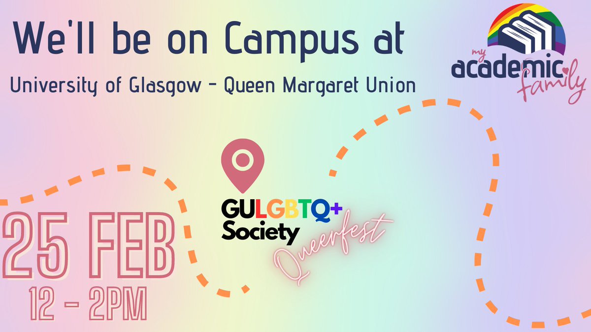 We're going to be running a table tomorrow at @GULGBTQ_Plus' Queerfest event! My Academic Family is an #LGBTQ+ led organisation. Come see us and talk to us about our #StudentSupport services. #FirstGeneration #EstrangedStudents #HowToUniversity #UniLife