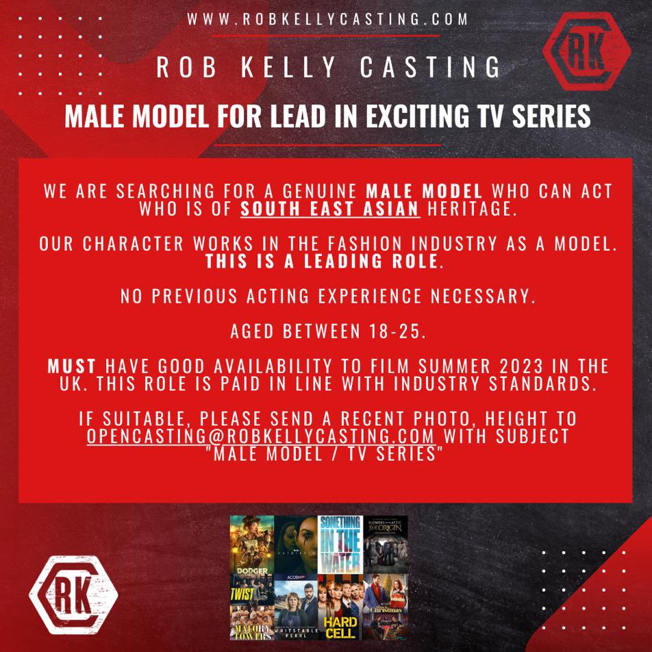 🌹🌹CASTING NOTICE🌹🌹

We are searching for a genuine male model who is of South East Asian heritage. Aged between 18-25.
Please share far and wide!

#casting #castingcall #ukcasting #actor #tv #SoutheastAsian #model 
@RubyRockTV @robkellycast