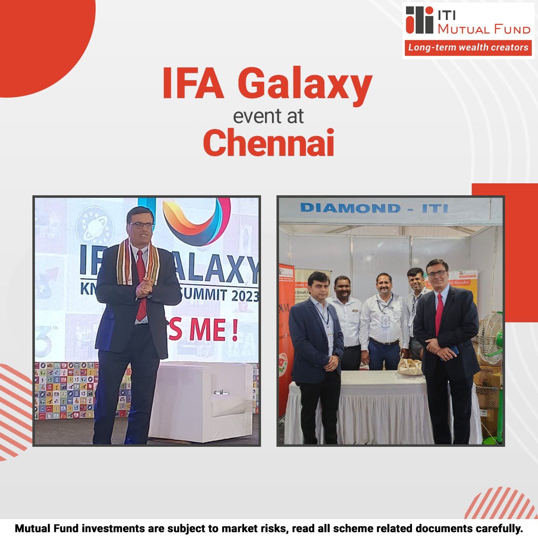 itimutualfund's tweet photo. Mr Rajesh Bhatia, Chief Investment Officer, ITI Mutual Fund, shared his insights on "The Key to Unlock Effectiveness" while addressing 400 eminent Mutual Fund Distributors at the IFA Galaxy summit in Chennai.
#ITIMutualFund #LongTermWealthCreators #IFAGalaxySummit https://t.co/qO1iXxlD0M
