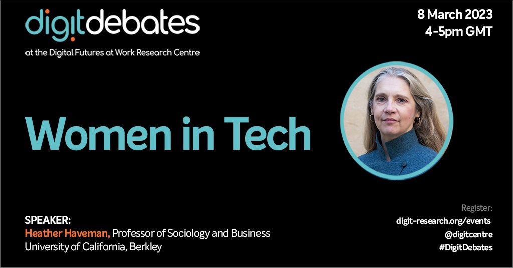 digitcentre's tweet photo. LAST CHANCE⏱️
Join us TODAY at 4-5pm GMT 
Heather Haveman will discuss recent findings from her research on #worklifebalance and gender inequality in the tech sector.  
Register: https://t.co/O4gp31bvZs 
#DigitDebates #womenintech 
@ESRC @SussexUBusiness @LeedsUniBSchool https://t.co/SduCFvM8u9