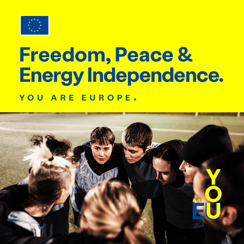 EU_Commission's tweet photo. 'You are EU' is a reminder that there is still a lot to do.

And we have to do it together for future generations.

Let's protect the European values that unite us. And ensure a sustainable future.

With clean, homegrown energy.
Made in Europe.

#REPowerEU