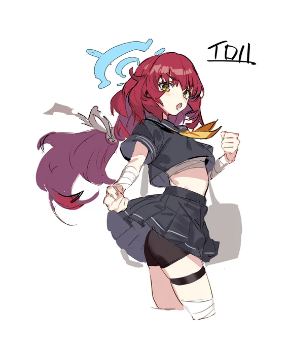 イロハ身長151cm、福圓美里、赤髪という情報だけ与えられて描いたブルアカミリ知ら絵です。 