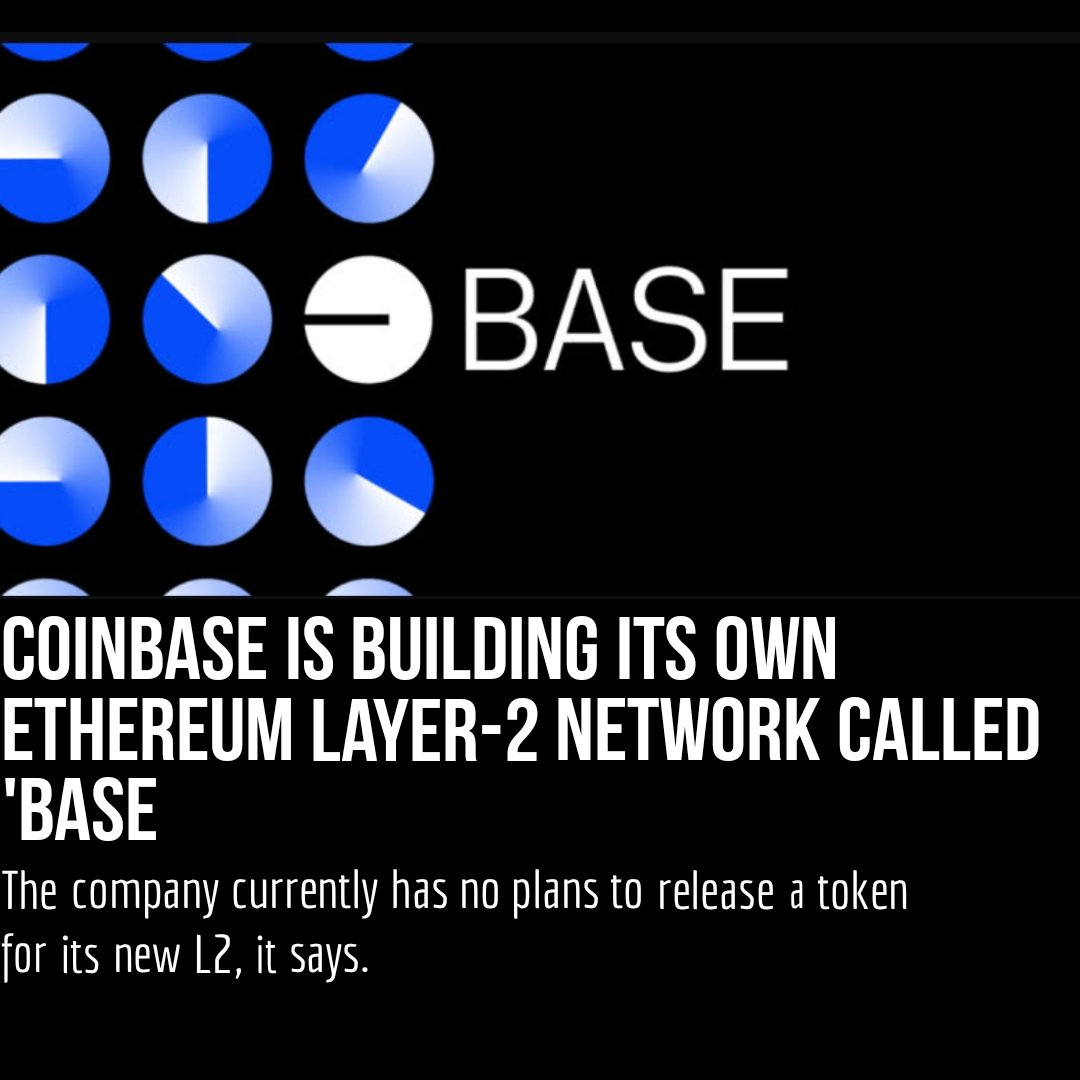 hashim946's tweet photo. 📌Coinbase has today unveiled Base, its own Ethereum layer-2 network. The company says Base will be the new home for the Coinbase’s on-chain products and—it hopes—an open ecosystem for millions of new decentralized apps.
#web3 #nft #coinbae #base #layer2 #blockchain #Ethereum https://t.co/tUdeM95UlS