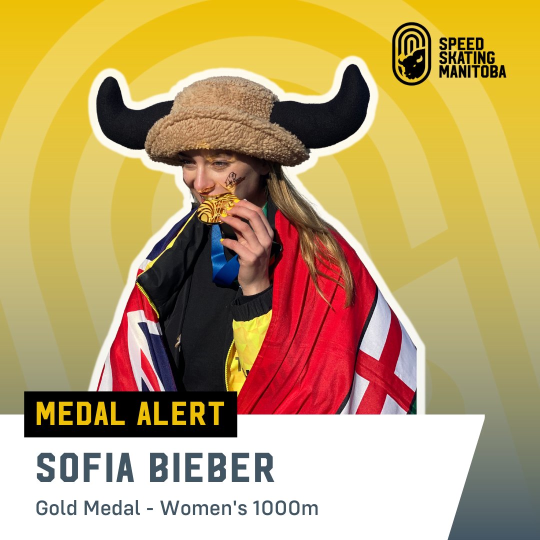 Medal Alert! Another GOLD medal for Sofia in the 1000m! We love to see it. Shout out to Skylar for her fourth place finish and Robyn in 13th and Lindsay in 15th. So proud of our skaters! 

#speedskating #speedskatingmanitoba #teamtoba #canadawintergames