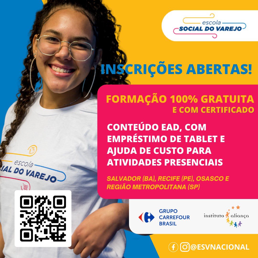 delucca's tweet image. Estão abertas as incrições para a Escola Social do Varejo que há 12 anos prepara jovens para o mercado de trabalho. Uma formação gratuita, com empréstimo de tablet e certificado de extensão universitária!

Clica pra saber mais e se inscreve! bit.ly/3k30dpb