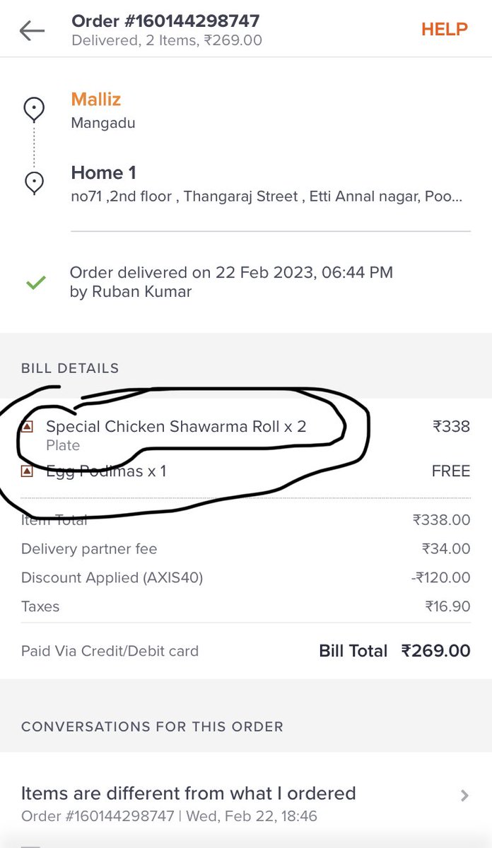 krisathish's tweet photo. @Swiggy one of the worst is swiggy. Am recommend Zomato is good. I ordered two plate  shawarma, but received roll. I paid for plate, when I went swiggy they are telling pic not clear. #Zomato https://t.co/2KbKa71NF6