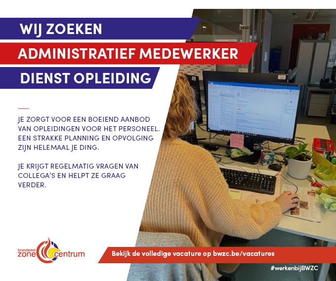 Vacature alert🚨We zoeken een administratief medewerker voor onze dienst Opleiding. Solliciteer dan nu en draag bij aan de toekomst van Brandweerzone Centrum!
bwzc.be/vacatures