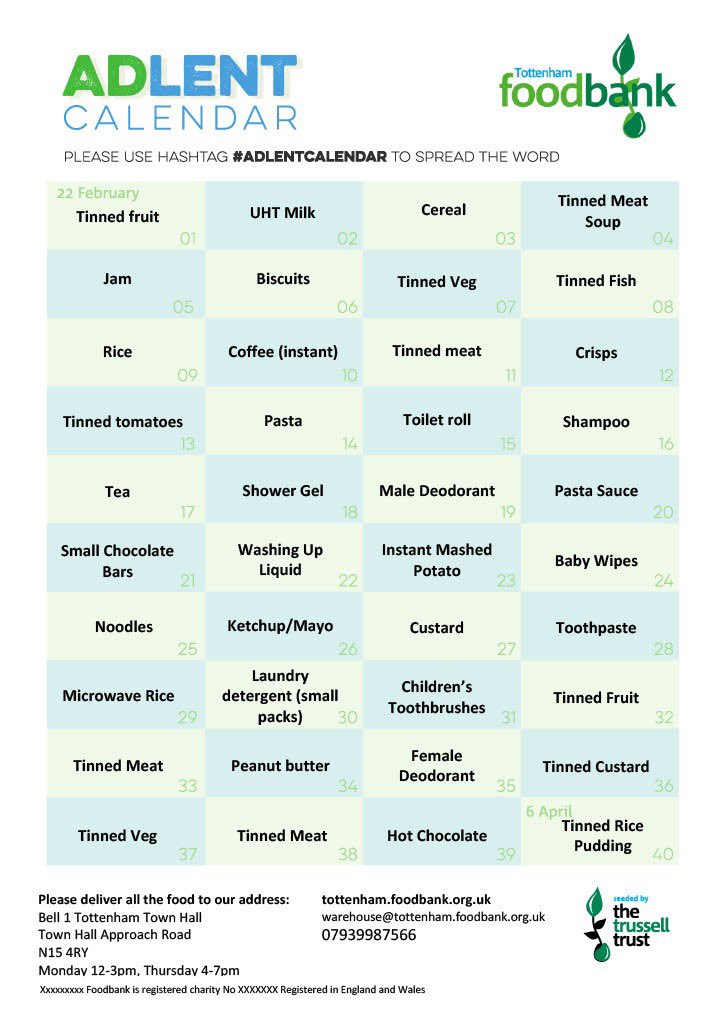 Would you like to give for Lent this year? It’s not too late to join in with the local schools, businesses and groups taking part in this challenge!!

You can collect an item each day or each week, even daily if that works for you 💚

#Adlentcalendar