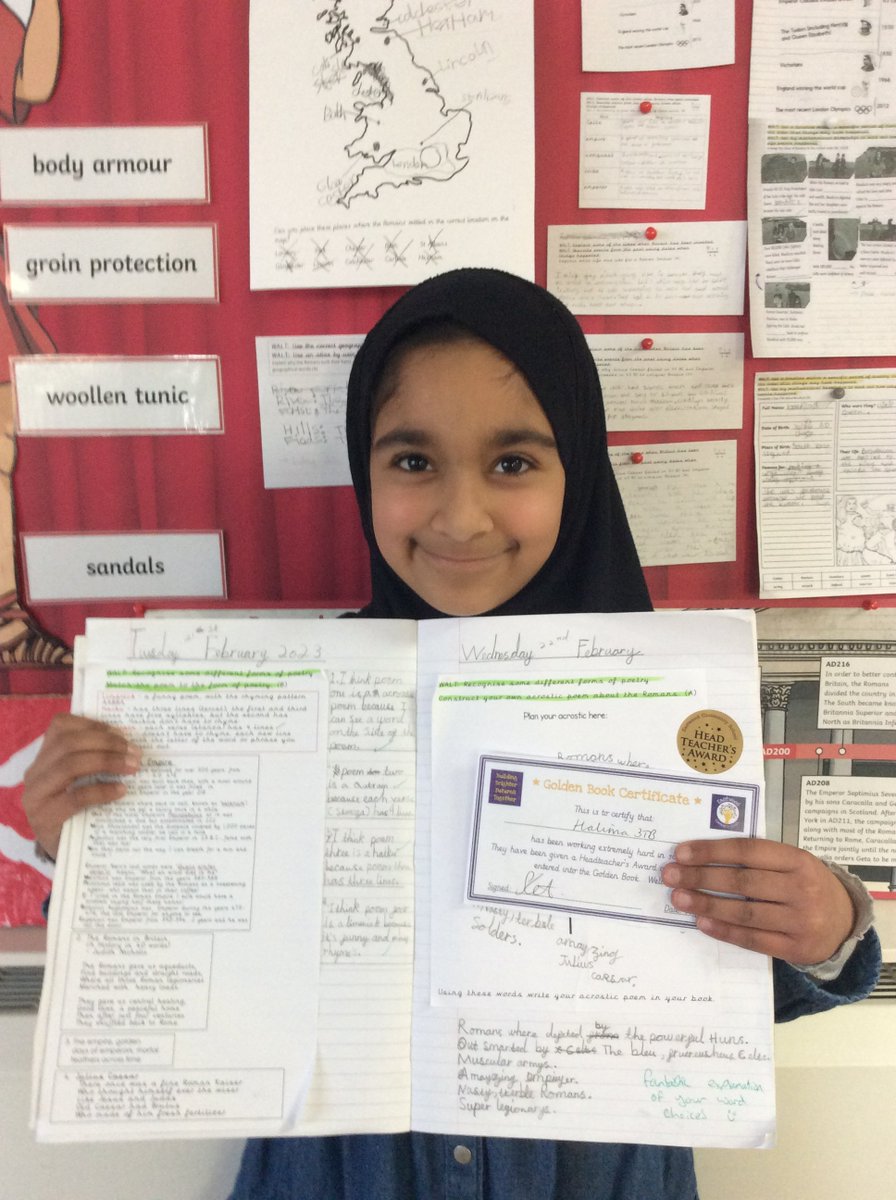 ECS_Keighley's tweet photo. Year 3 have been poets this week, creating their own acrostic poems about the Romans. They were so good that a headteacher's award was handed out with an entry in the golden book. 🌟 #fortheloveofpoetry #wearepoets #theyknowalotaboutRomans https://t.co/zTQX9BWV0p