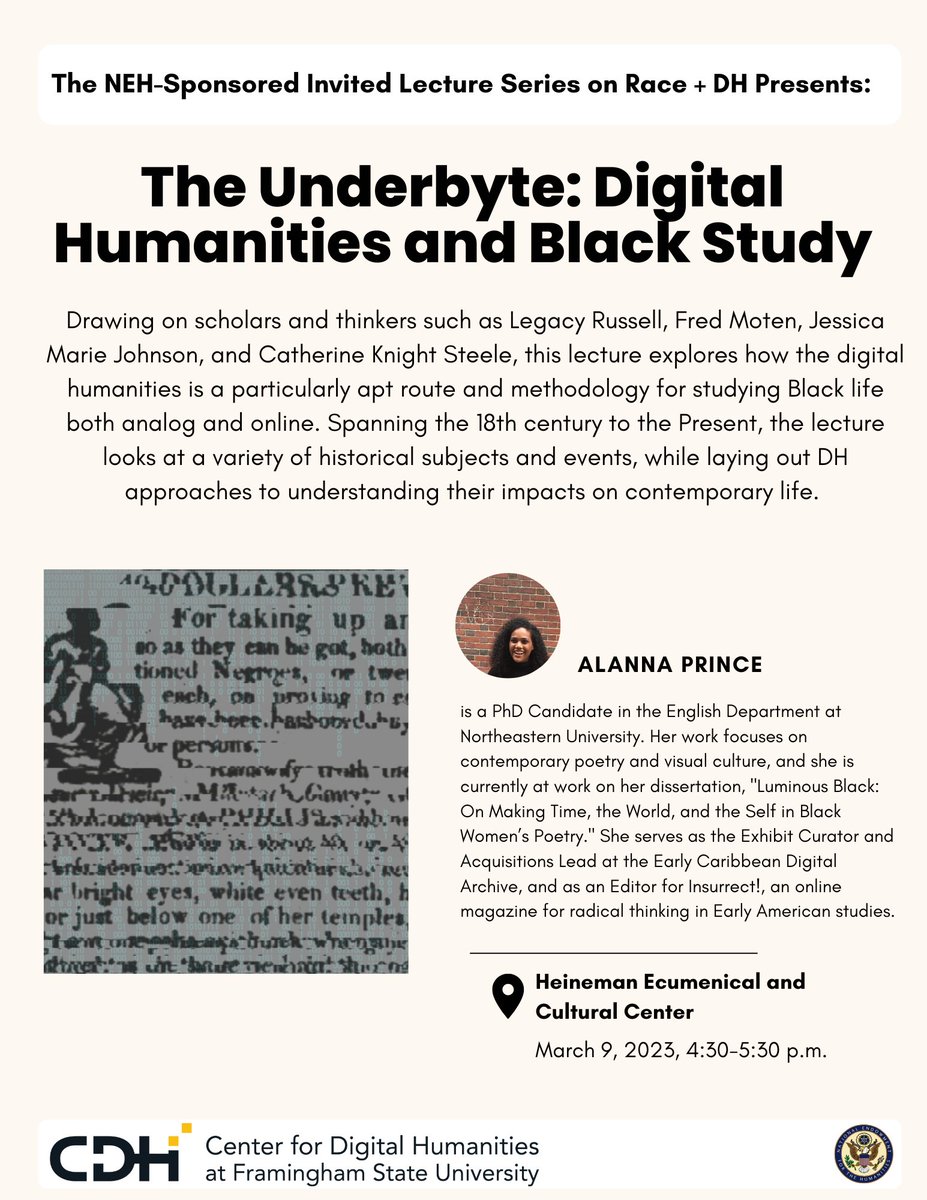 DHCenter_fsu's tweet photo. Join us for Alanna Prince's Lecture on March 9 at 4:30. https://t.co/QSDzbBd6dY