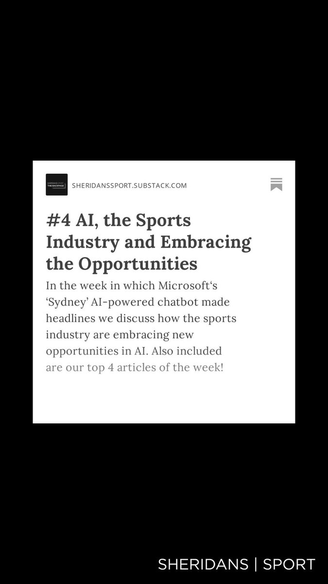 🖥 This week’s <a href="/SheridansSport/">Sheridans Sport</a> BackPage Weekly is out! 🖥
 
In the week in which #Microsoft‘s ‘Sydney’ AI-powered #chatbot made headlines for a variety of reasons, <a href="/RaggettOllie/">Ollie Raggett</a>, <a href="/omribouton/">Omri</a> and I discuss #AI and the #SportsBiz 

open.substack.com/pub/sheridanss…
