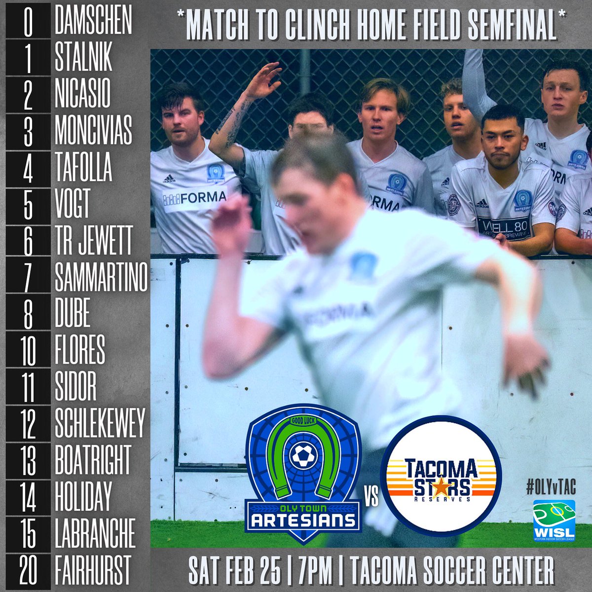 gofcoly's tweet photo. 🚌 ROAD ROSTER

Oly Town heads to the @TacStarsReserve to clinch home field semifinal advantage!

📰 Match Preview Article:
https://t.co/Jm2jJ8RxXp

@WISLnews 

#olyolyoly #olytown #artesians #wisl https://t.co/moFdM2fSN7