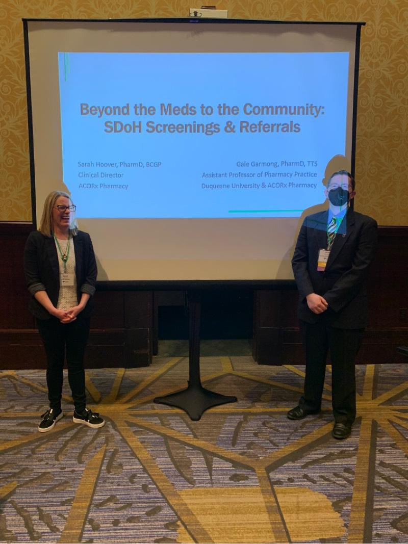 PAPharmacists's tweet photo. CE: Beyond the Meds to the Community: SDoH Screenings & Referrals with Gale Garmong of @DuquesnePharm & Sarah Hoover of ACORRx #PPAConference https://t.co/bvJWuuJziS