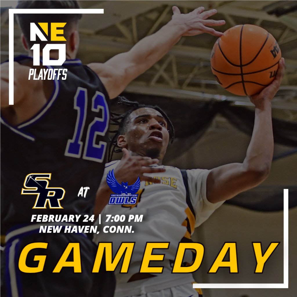 Game Day! @saintrosembb meets Southern Connecticut State tonight at 7:00 pm in the opening round of the NE10 playoffs #gogoldenknights Live Video: bit.ly/3YgrgMX Live Stats: bit.ly/3oryHRF