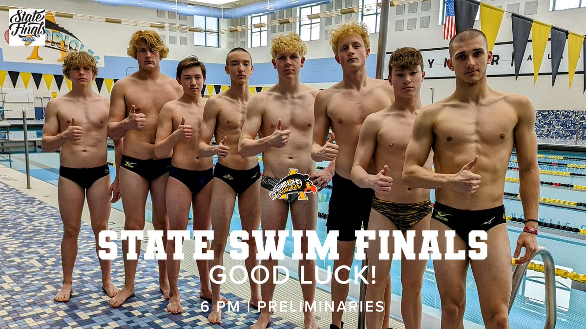 Good Luck Boys' Swim!  IHSAA Prelims tonight 6:00pm at
 Indiana University Natatorium, IUPUI, Indianapolis