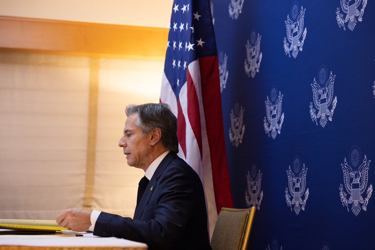SecBlinken's tweet photo. We commend the OSCE’s efforts to expose and document Russia’s war crimes, atrocities, and abuses in Ukraine. The OSCE and the principles of the Helsinki Final Act are fundamental to the rules-based international order, and one year in our commitment to Ukraine remains rock-solid. https://t.co/BIN8d6dXcG