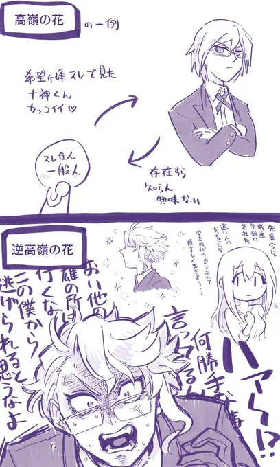 すれ違い両片想い大人アズ監♀のああいう展開が好きなのですが、勝手に「逆高嶺の花」と呼んでいます👏
高嶺の花の方が平凡側に執着心するジャンル 