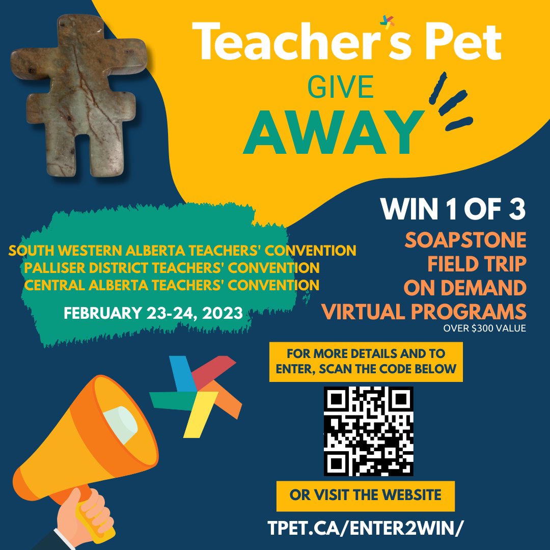 TPETca's tweet photo. ENTER TO WIN!! 
Are you attending the Palliser, Central Alberta or South Western Alberta Teachers' Convention? Enter to win a SOAPSTONE FIELD TRIP ON DEMAND from Teacher's Pet!
#tpet #teachers #alberta #programs #virtualprograms #videoconference #FTOD #SWATCA #PDTCA #CATCA https://t.co/oVcJajah4m