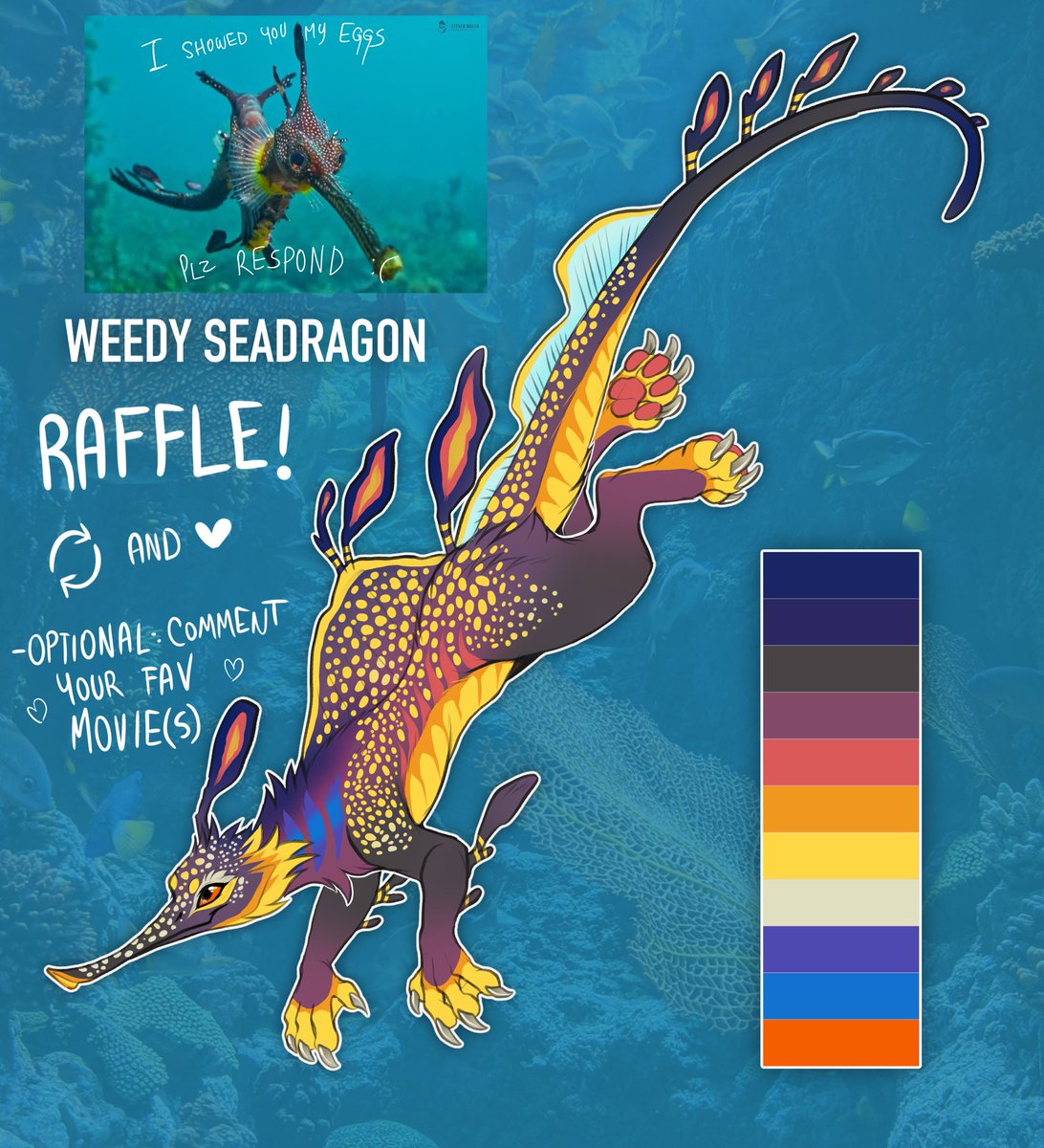 Found this weedy seadragon, tried to fix colors to put them for sale but still don’t like them so much xD

So I am giving it away! 
Rules in picture!
