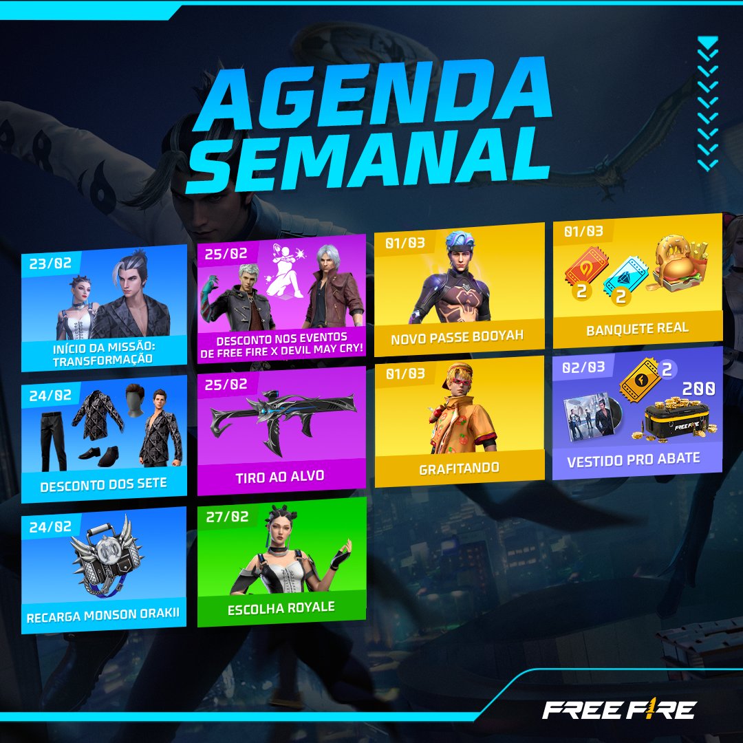 ATUALIZAÇÃO FREE FIRE 2023, NOVIDADES, PARCERIA DEVIL MAY CRY 5, NOVAS  SKINS E MAIS!! FF 