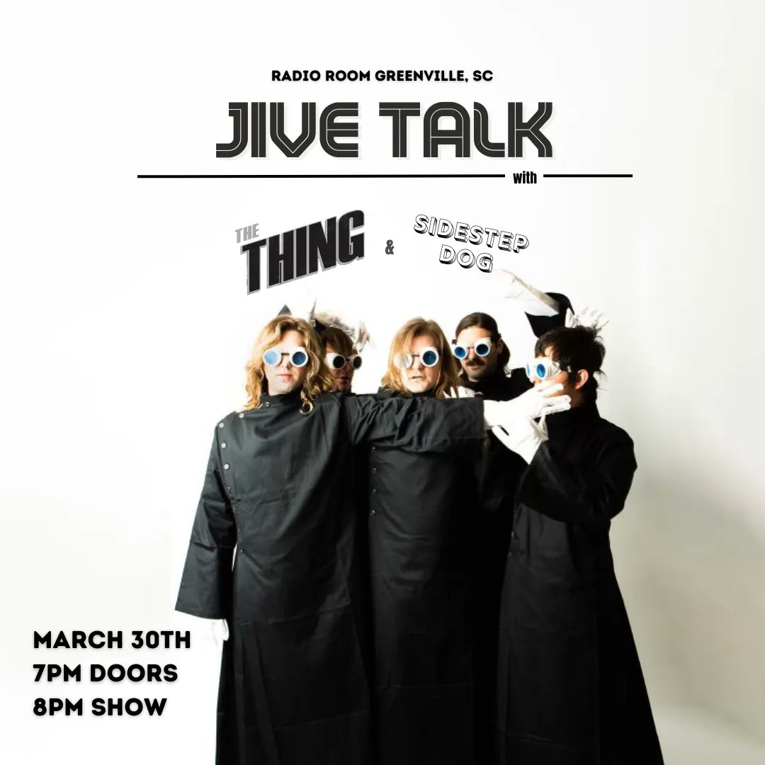 RadioRoomGVL's tweet photo. @jivetalk is joined by @thingthething &amp; @sidestepdog on March 30th at Radio Room
💥 Earlybird tickets on sale now!
Doors 7pm
Show 8pm https://t.co/as5JVfLE8C