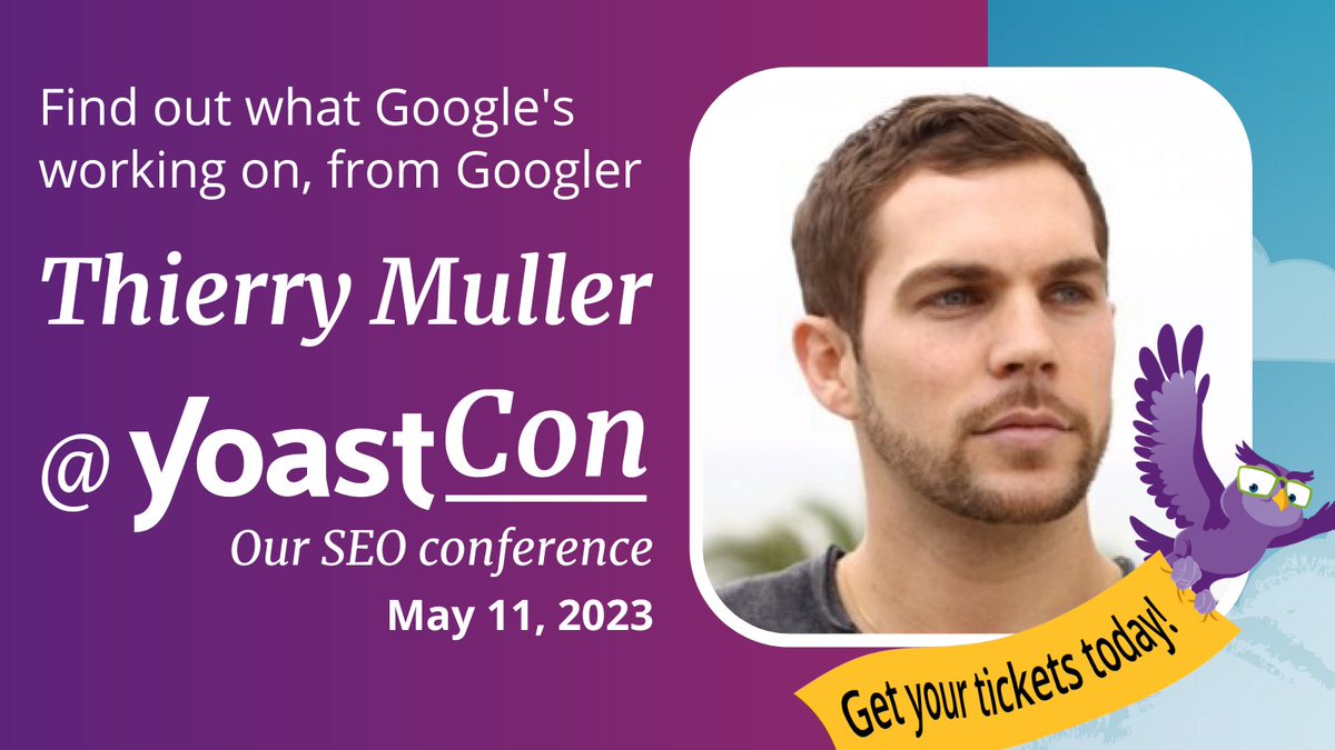 Are you ready to level up your SEO game? <a href="/TweetyThierry/">Thierry Muller</a> will be present at the fireside chat at #YoastCon2023, where he’ll be talking alongside our experts about user experience and the state of performance on the web! Get your #YoastCon tickets today 👉🏼 yoa.st/4xj