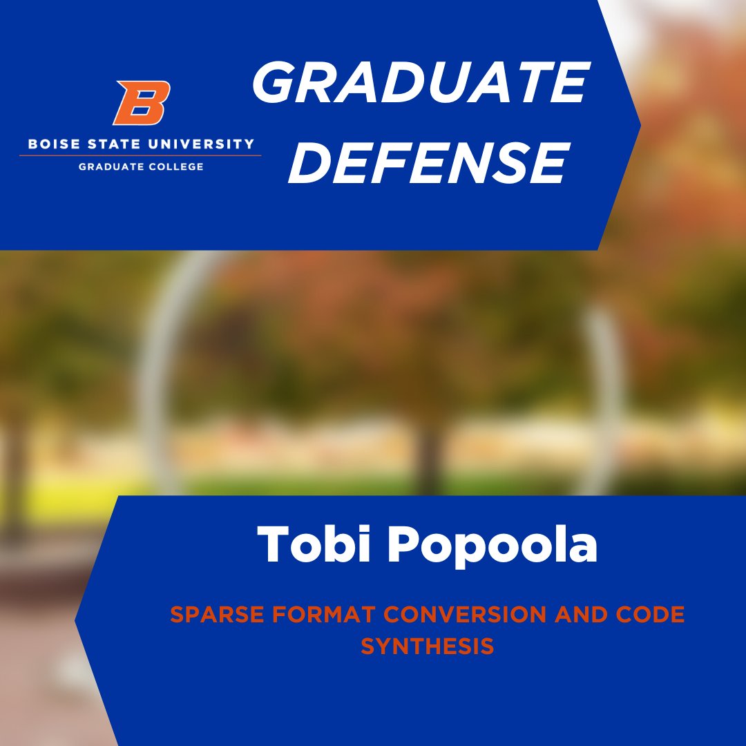 Boise State Graduate College (@boisestate_grad) on Twitter photo π·π»πππππ€π βπ π₯ππππππ₯ππ ππΆ
<a href="/popoolatobig/">Tobi Popoola, PhD.</a> is set to defend their thesis today at 3 p.m. MT.
Good luck Tobi!
Link to event: ow.ly/ghuJ50N16aA π·π»πππππ€π βπ π₯ππππππ₯ππ ππΆ
<a href="/popoolatobig/">Tobi Popoola, PhD.</a> is set to defend their thesis today at 3 p.m. MT.
Good luck Tobi!
Link to event: ow.ly/ghuJ50N16aA