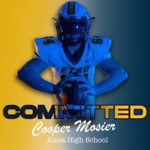mosier_cooper's tweet photo. 🟡🔵After lots of prayer, hard decision making and many opportunities. I am excited and very blessed to announce that I am COMMITTED to East Texas Baptist University! 🔵🟡 @GoETBUTigers @ETBU_Football @ETBUCoachRu @_jordanwesley @8_parr @daheelineofdaOL @Anna_Coyotes_FB https://t.co/BpLm4C8dMl
