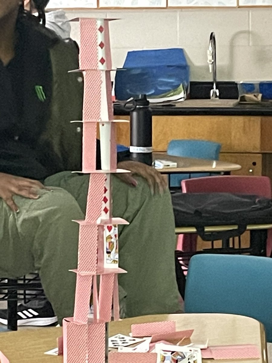 Today, one of my science sections completed a challenge of building the tallest structure using a deck of cards. The winning group out of 6 won with a structure of a whopping 70cm in height! Anyone else want to challenge that? <a href="/StMatthewOCSB/">St. Matthew High School</a> #grade7 #science