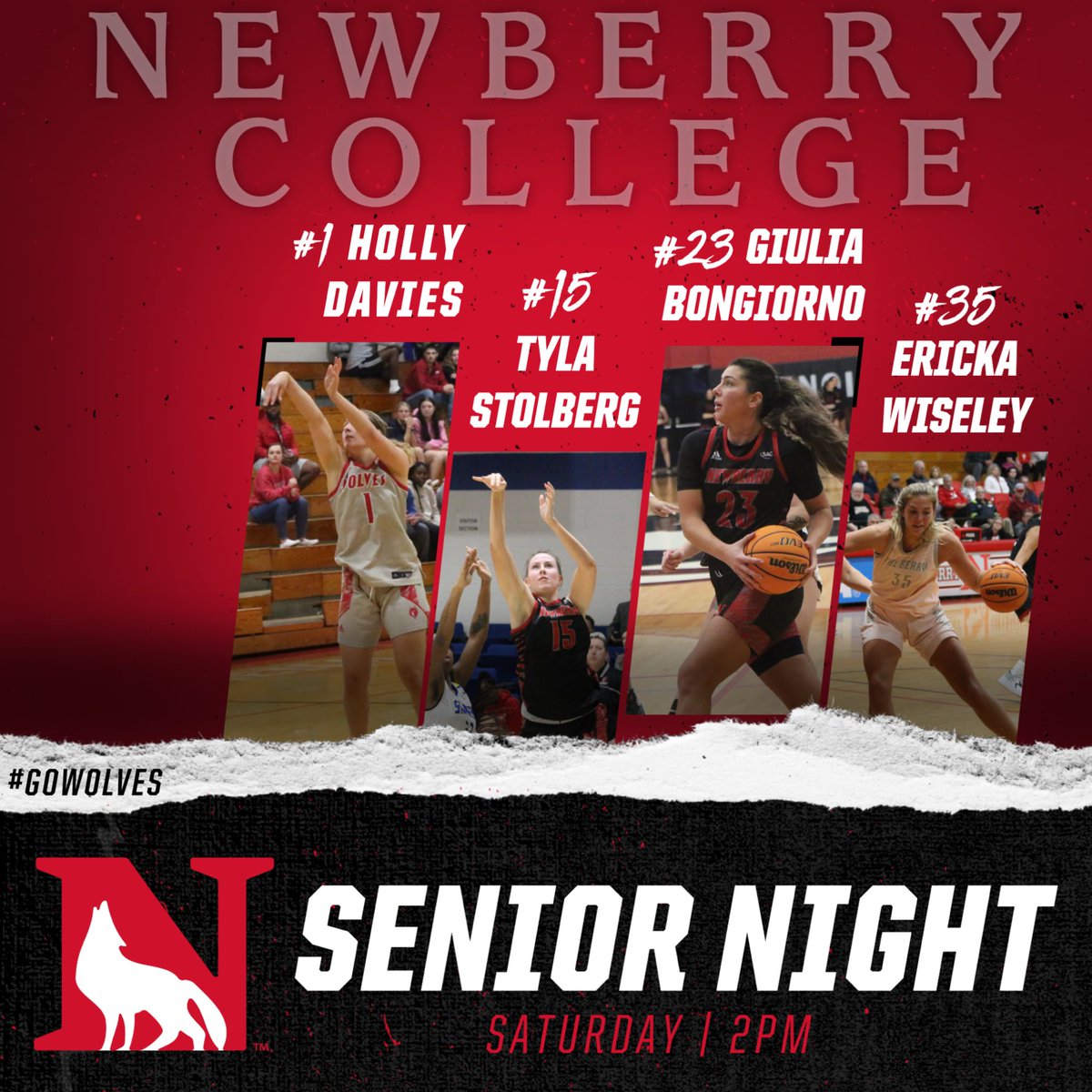 Newberry WBB (@newberry_wbb) on Twitter photo Join us TOMORROW as we celebrate our seniors!! <a href="/hollyydavies/">Holly Davies</a> <a href="/tyla_stolberg/">Tyla Stolberg</a> <a href="/giuliabongi23/">Giulia Bongiorno</a> <a href="/Erickawiseleyy/">Ericka</a>
Tip off is at 2pm 🐺🏀 Join us TOMORROW as we celebrate our seniors!! <a href="/hollyydavies/">Holly Davies</a> <a href="/tyla_stolberg/">Tyla Stolberg</a> <a href="/giuliabongi23/">Giulia Bongiorno</a> <a href="/Erickawiseleyy/">Ericka</a>
Tip off is at 2pm 🐺🏀