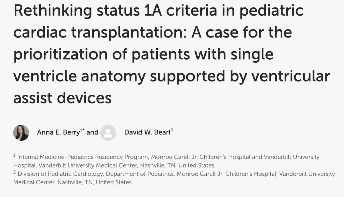Excited to see this out in print today!

Many, many thanks to Dr. Bearl of @vumc_pedscards  for his mentorship. Hoping that this piece fosters conversation regarding #pedshearttransplant listing criteria in the #singleventricle population
 
tinyurl.com/2va9vw4u