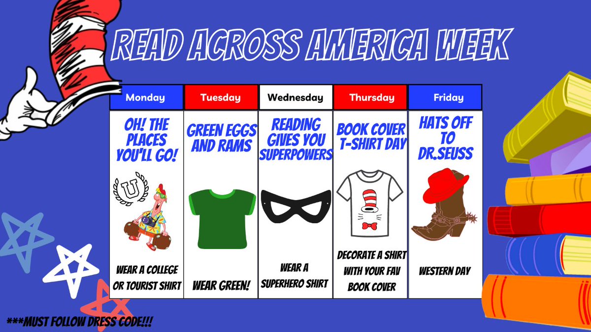 Next week is almost here! We're dressing up in the Montwood feeder pattern! @MontwoodHS @JMarquez_LMS @Sparks_Interest @AnaPlayer_MHS @aramos_sisd @SocorroISD @TXLA @ALALibrary #ReadAcrossAmerica #TeamSISD #earnyourhorns @NEAToday @ARomo_MHS