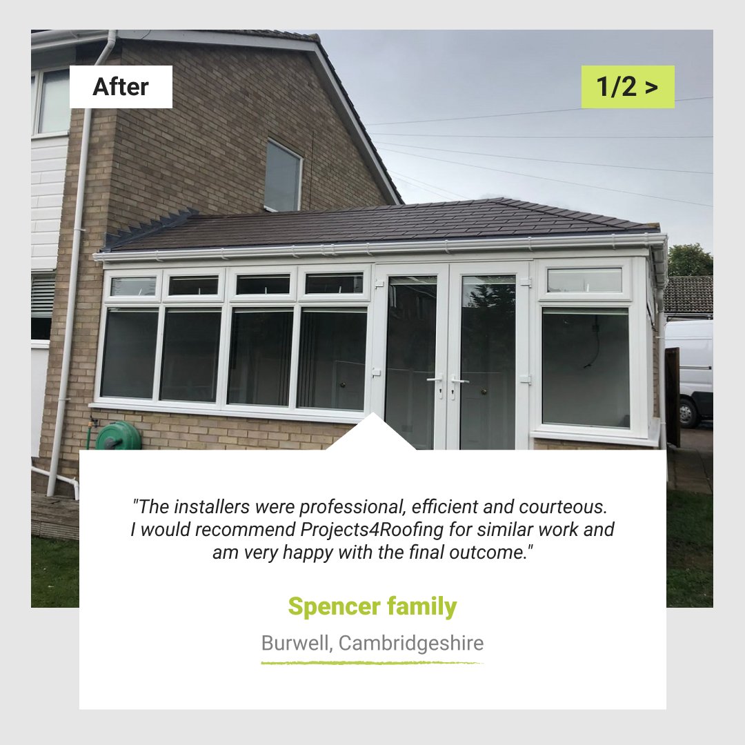 Projects4Roofin's tweet image. We thank the Spencer family in Burwell, Cambridgeshire for their testimonial. We had a super time transforming their conservatory. 

Read their experience here: i.mtr.cool/bczzkcgunx

#testimonial #clientreview #pastproject #conservatorytransformation