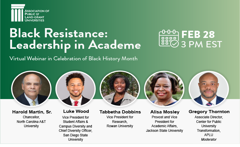 APLU (@aplu_news) on Twitter photo We’re looking forward to next week’s #BlackHistoryMonth webinar as we celebrate Black leaders in higher education with speakers joining us from APLU institutions <a href="/ncatsuaggies/">North Carolina A&T</a>, <a href="/SDSU/">San Diego State University</a>, <a href="/RowanUniversity/">Rowan University</a>, & <a href="/JacksonStateU/">Jackson State U.</a>. aplu-org.zoom.us/webinar/regist… We’re looking forward to next week’s #BlackHistoryMonth webinar as we celebrate Black leaders in higher education with speakers joining us from APLU institutions <a href="/ncatsuaggies/">North Carolina A&T</a>, <a href="/SDSU/">San Diego State University</a>, <a href="/RowanUniversity/">Rowan University</a>, & <a href="/JacksonStateU/">Jackson State U.</a>. aplu-org.zoom.us/webinar/regist…