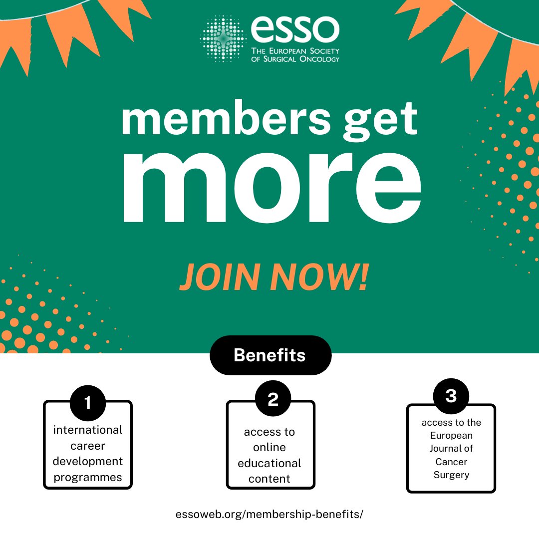 Not yet a member? Don't wait any longer and join us now 🎉
👉 essoweb.org/membership-ben…
#SurgicalOncology #surgicalcommunity #oncologycommunity #ESSOmember #ESSOfamily