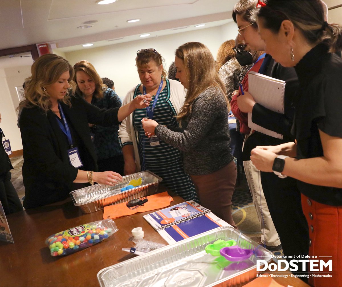DoW_STEM's tweet photo. Charlotte George (@NSWCCarderock) and Tom Jenkins, an Albert Einstein Distinguished Fellow, demonstrate the Seaworthy STEM-in-a-Box: Classroom Resources for Educators. The kits include student activities connected to real-world applications #STEMExchange #LeverageforImpact https://t.co/JeZA6tzWoh