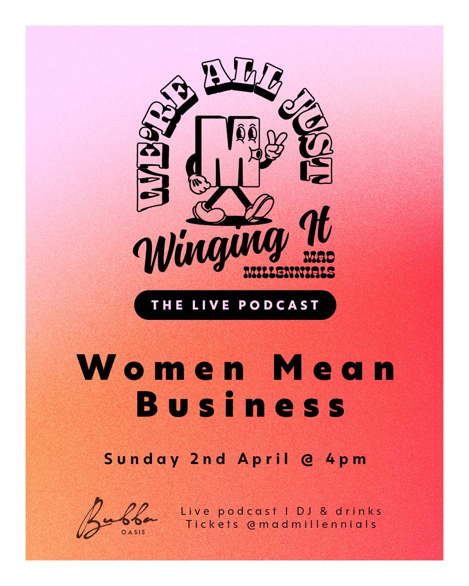 madmillennials_'s tweet photo. WOMEN MEAN BUSINESS - TIX OUT NOW! 👭👯‍♀️🏋️‍♀️🦹‍♀️🧕🕵️👩‍💼👩‍🏭🤹‍♀️

Whilst we are a non-profit for all genders, to celebrate #IWD and all the amazing Women founders, entrepreneurs and leaders out there.. we’re hosting our first; We’re All Just Winging LIVE PODCAST - Women Mean Business 💪💪 https://t.co/iPDsLn6aeC